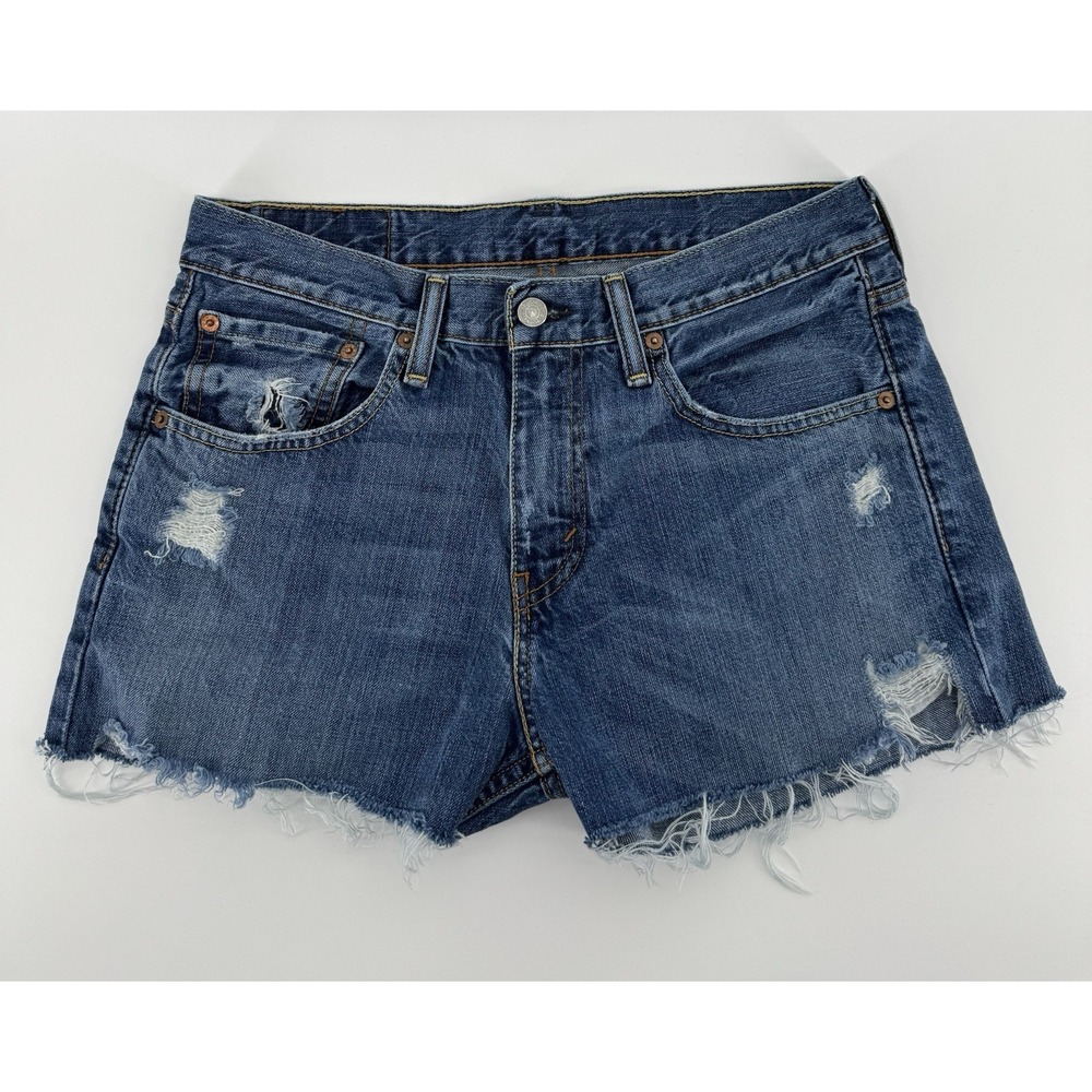 Levi's 527 Women's High Rise Cut Off Blue Denim Shorts Distressed Size 31W